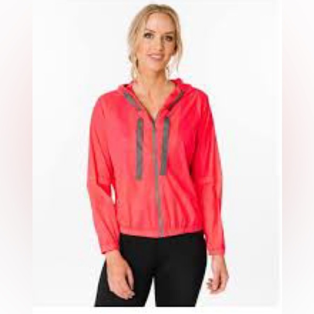ZYIA Vibrant Windbreaker Jacket Coral Pink Lightweight Hooded Activewear - Picture 3 of 12